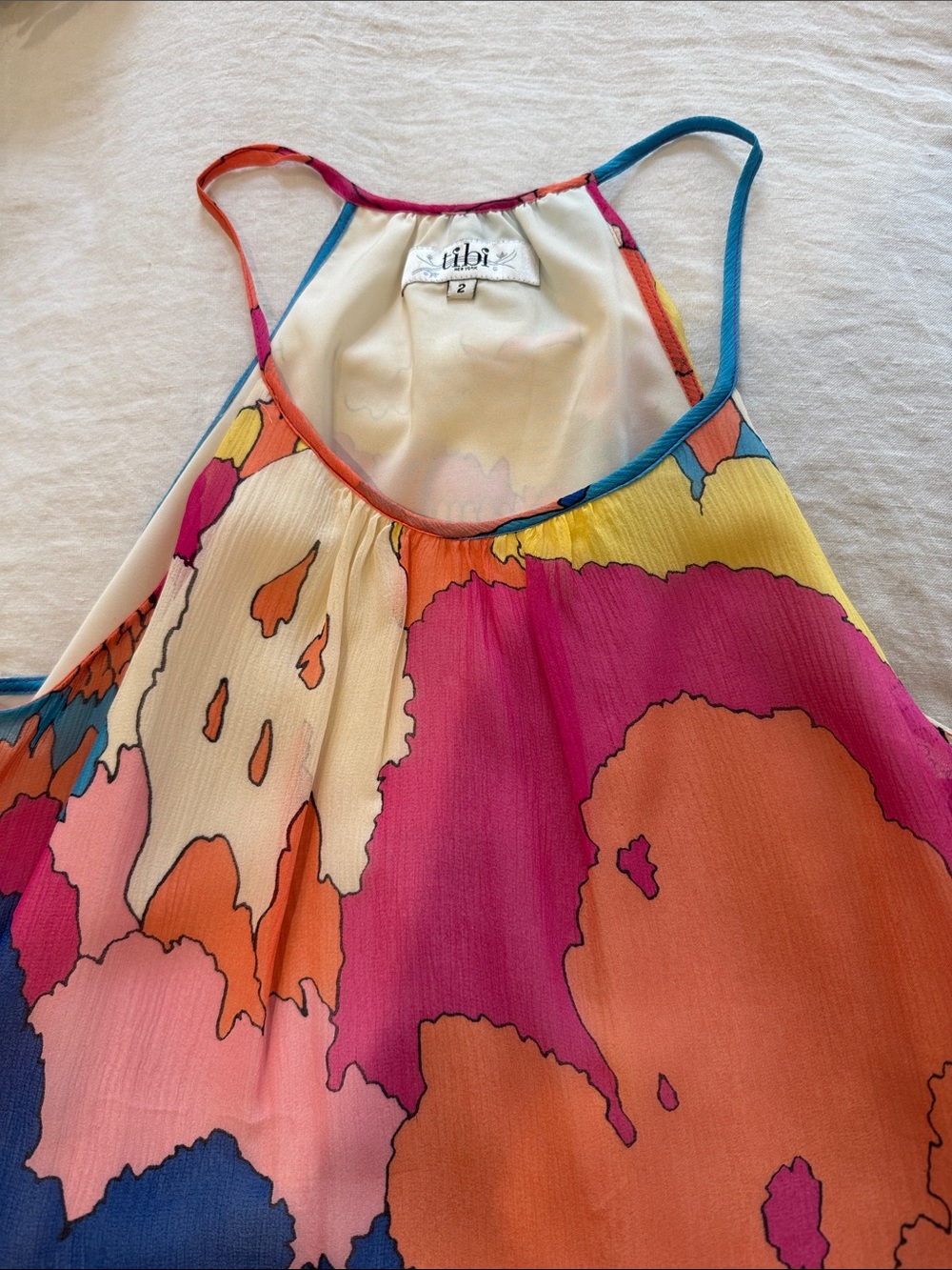 Tibi Multi-Color Abstract Print Halter Tank Top - Picture 3 of 4